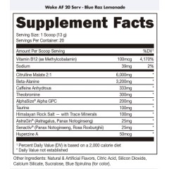BUCKED UP, Woke AF, PREMIUM Pre-Workout, Ноотропный предтренировочный комплекс, вкус Blue Raz Lemonade (Лимонад из голубой малины), 244 г (20 порций)