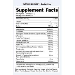 BUCKED UP, Mother Bucker PREMIUM Pre-Workout, усиленный предтренировочный комплекс, вкус Rocket Pop (Голубая малина, лайм, вишня), 394 г (20 порций)
