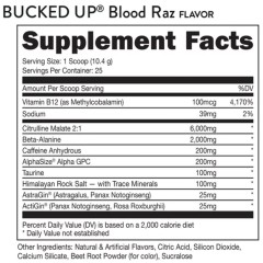 BUCKED UP, PREMIUM Pre-Workout, предтренировочная добавка, вкус Blood Raz (Красная вишня), 267 г (25 порций)